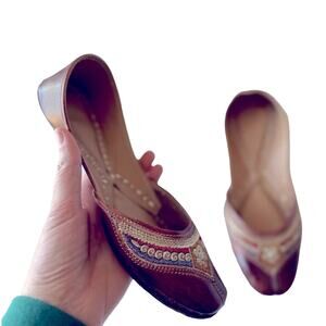 Handmade Imported Leather Boho Flats, Juttis Made in India Size 7